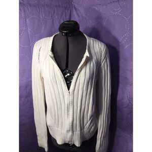 HERITAGE COLLECTION by‎ BASS Small White Off White Zipper Up Knit Sweater A15